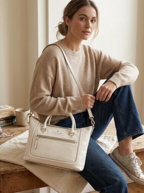 Kate Spade Ivory Large Shoulder Bag with Gold Accents